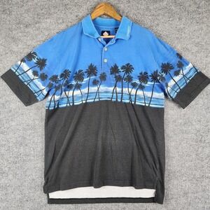 Vintage Tabasco Sportswear Mens Large Polo Shirt Tropical Blue Faded Black